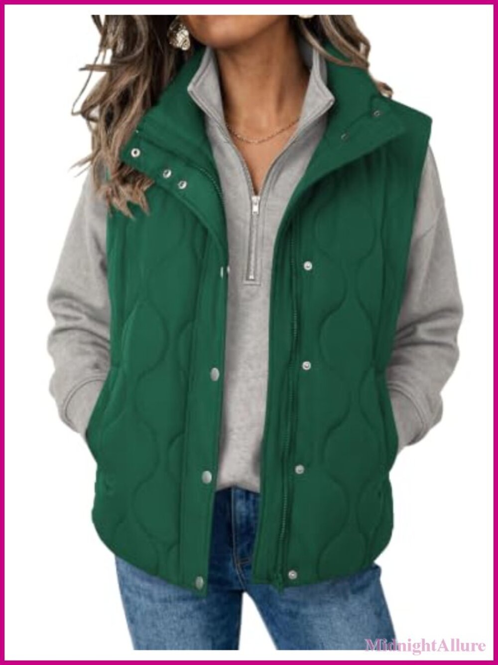 Oversized Quilted Puffer Vest Stand Collar Zip Up Sleeveless